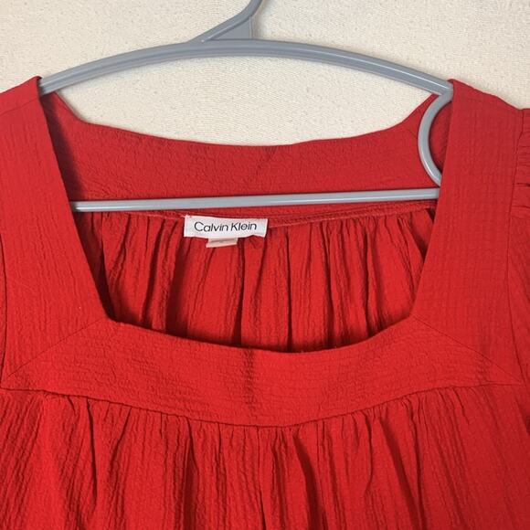 Calvin Klein women's size 4 small tiered mini dress shift red gauzy casual guest - Picture 4 of 8